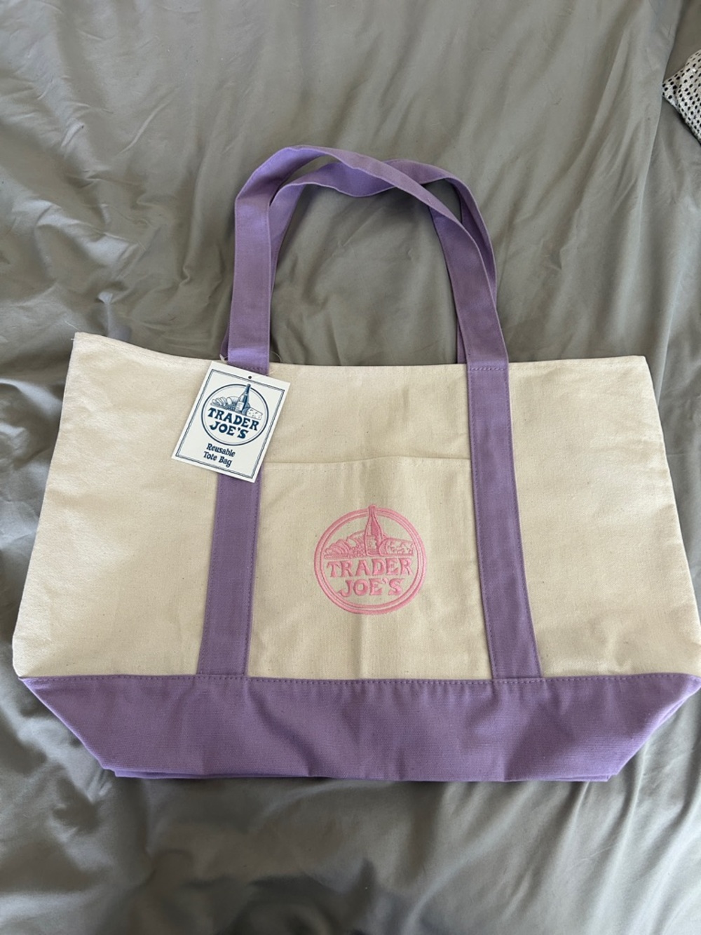 Trader Joe's Cream and Lavender Canvas Tote